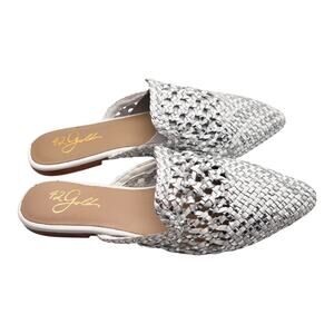 42 Gold Corra Pointed Toe Weaved Leather Slip On Mules Size 5.5